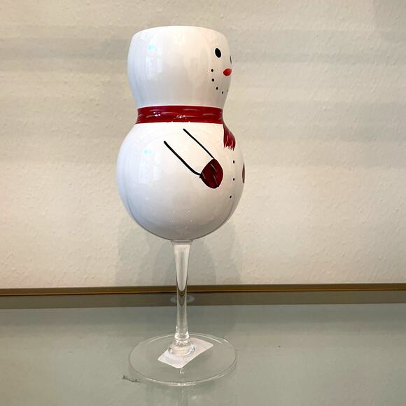 Hand-Painted Snowman Christmas Wine Glass Festive Holiday New - Picture 6 of 10